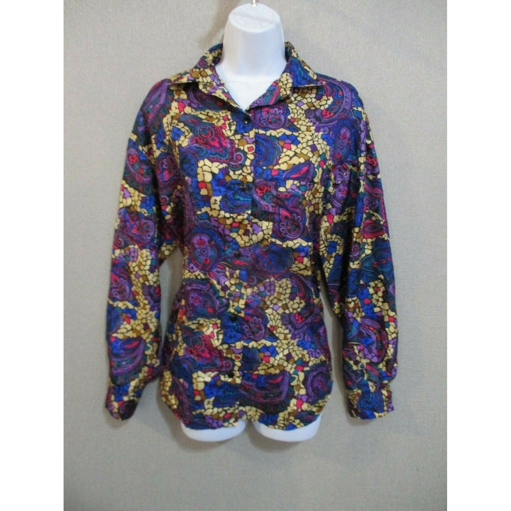 VTG 80's Gianna Shirt Plus Size 1X Bold Print Polyester Top